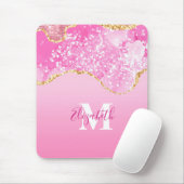 Monogram Name Initial Pink Gold Glam Glitzer Mousepad (Mit Mouse)