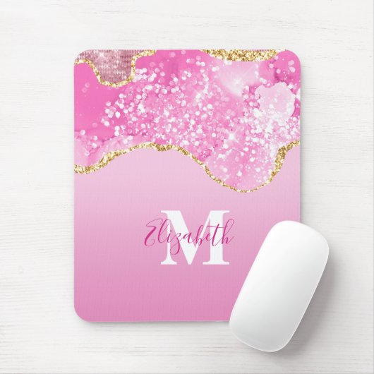 Monogram Name Initial Pink Gold Glam Glitzer Mousepad (Mit Mouse)