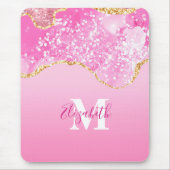 Monogram Name Initial Pink Gold Glam Glitzer Mousepad (Vorne)
