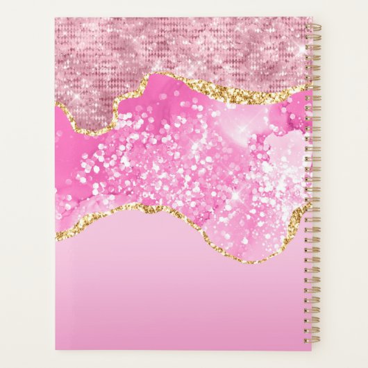 Monogram Name Initial Pink Gold Glam Glitzer Planer (Rückseite)