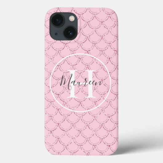 Monogram Name Initial Pink Mermaid Scales Trendy Case-Mate iPhone Hülle (Rückseite)