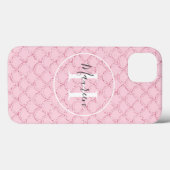 Monogram Name Initial Pink Mermaid Scales Trendy Case-Mate iPhone Hülle (Rückseite (Horizontal))
