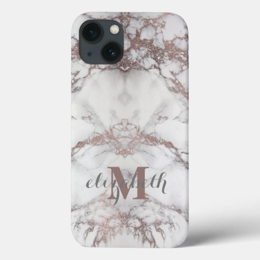 Monogram Name Initial Rose Gold White Gray Marble Case-Mate iPhone Hülle (Rückseite)