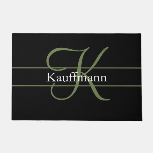 Monogram Name Initial Script Black Green Fußmatte (Vorderseite)