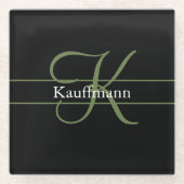 Monogram Name Initial Script Black Green Glasuntersetzer (Vorderseite)