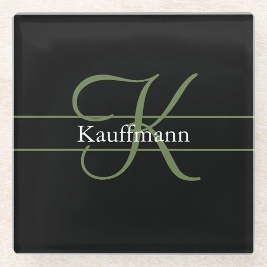 Monogram Name Initial Script Black Green Glasuntersetzer (Vorderseite)
