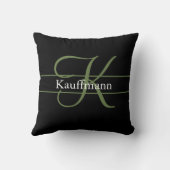 Monogram Name Initial Script Black Green Kissen (Rückseite)