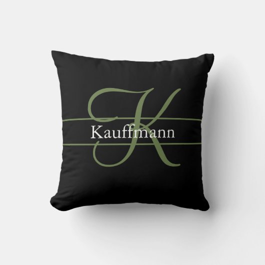 Monogram Name Initial Script Black Green Kissen (Vorderseite)
