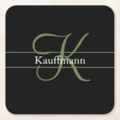 Monogram Name Initial Script Black Green Rechteckiger Pappuntersetzer (Vorderseite)