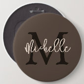 Monogram Name Initial Script Cream Brown Button (Vorne & Hinten)