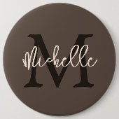 Monogram Name Initial Script Cream Brown Button (Vorderseite)