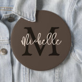Monogram Name Initial Script Cream Brown Button (Beispiel)