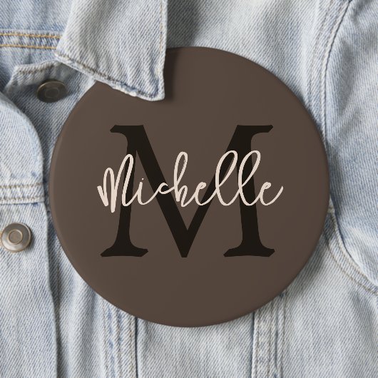 Monogram Name Initial Script Cream Brown Button (Beispiel)