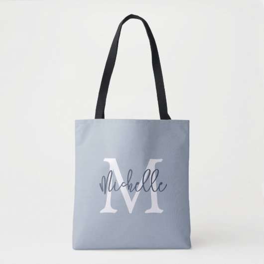 Monogram Name Initial Script Dusty Blue Tasche (Vorderseite)