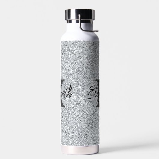 Monogram Name Initial Silver Glitzer Girly Trendy Trinkflasche (Links)