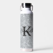 Monogram Name Initial Silver Glitzer Girly Trendy Trinkflasche (Vorne)