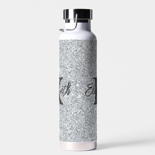 Monogram Name Initial Silver Glitzer Girly Trendy Trinkflasche (Rechts)
