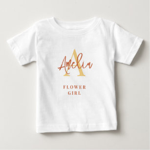Monogram Name Initial Terracotta Flower Girl Baby Baby T-shirt