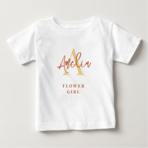 Monogram Name Initial Terracotta Flower Girl Baby T-shirt