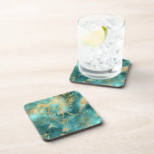 Monogram Name Initial Turquoise Green Gold Marmor Getränkeuntersetzer (Rechte Seite)