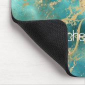 Monogram Name Initial Turquoise Green Gold Marmor Mousepad (Ecke)
