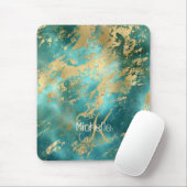 Monogram Name Initial Turquoise Green Gold Marmor Mousepad (Mit Mouse)