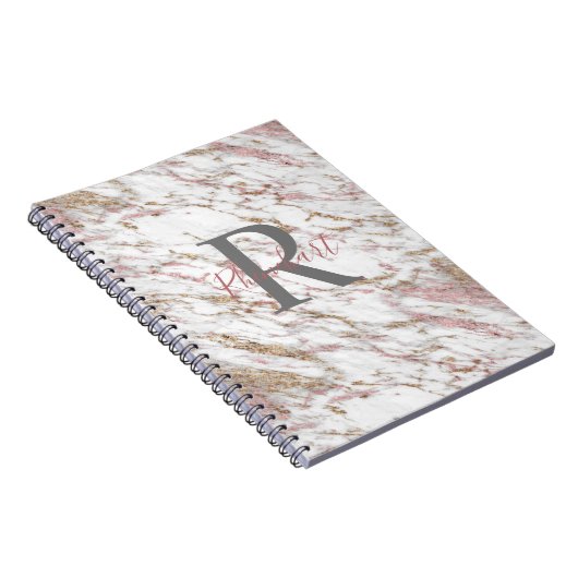 Monogram Name Initial White Gray Gold Pink Marble Notizblock (Rechte Seite)