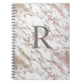 Monogram Name Initial White Gray Gold Pink Marble Notizblock (Vorderseite)