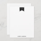 Monogram Name Initials Black Modern Frame Flat Mitteilungskarte (Vorne/Hinten)