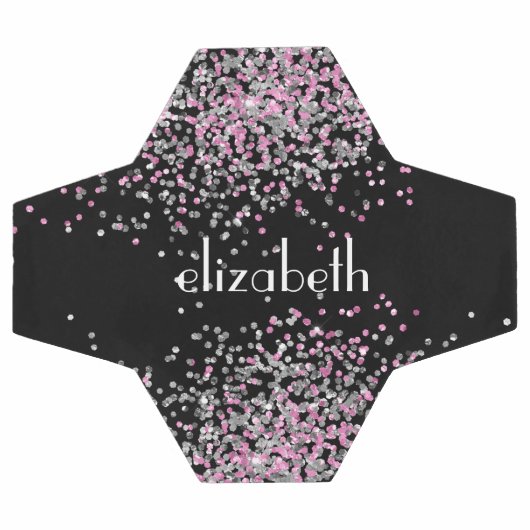 Monogram Name Initials Black Pink Silver Glitzer Fußball (Flach)