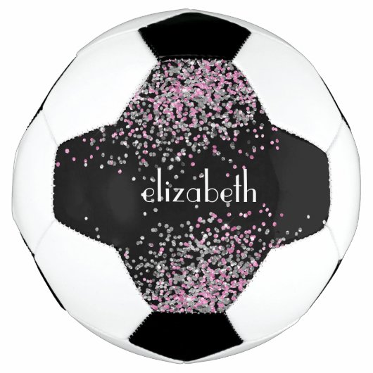 Monogram Name Initials Black Pink Silver Glitzer Fußball (Vorderseite)