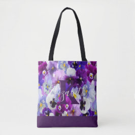 Monogram Name Initials Lila Pansy Floral Trendy Tasche