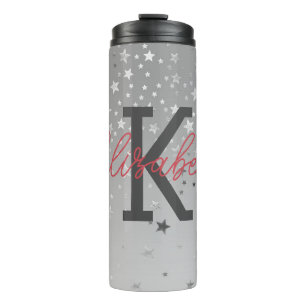 Monogram Name Initials Pink Gray Silver Trendy Thermosbecher