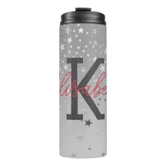 Monogram Name Initials Pink Gray Silver Trendy Thermosbecher (Vorderseite)
