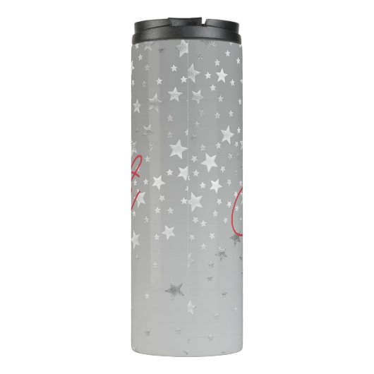 Monogram Name Initials Pink Gray Silver Trendy Thermosbecher (Rückseite)