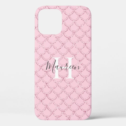 Monogram Name Initials Pink Mermaid Scales Glitzer Case-Mate iPhone Hülle (Rückseite)