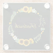 Monogram Name Initials Sunflores Floral Black Glasuntersetzer (Rückseite)