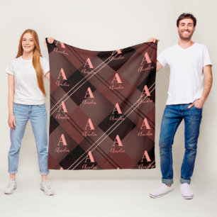 Monogram Name Kariert Burgundy Maroon Fleecedecke