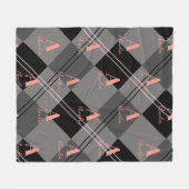 Monogram Name Kariert Grau Schwarz Pink Fleecedecke (Vorderseite (Horizontal))