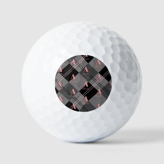 Monogram Name Kariert Grau Schwarz Pink Golfball (Vorderseite)