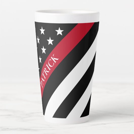 Monogram Name Large Red Line Firefighter Flag Name Milchtasse (Vorderseite)
