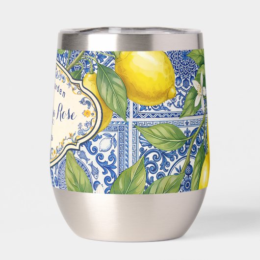 Monogram Name Lemon Blue French Country Tile  (Rückseite)