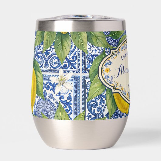 Monogram Name Lemon Blue French Country Tile  (Vorderseite)