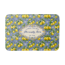 Monogram Name Lemon Blue French Country Tile  Badematte