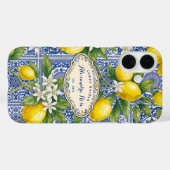 Monogram Name Lemon Blue French Country Tile  Case-Mate iPhone Hülle (Rückseite (Horizontal))