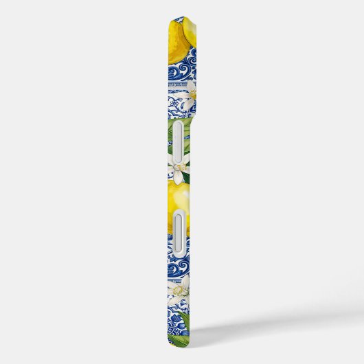Monogram Name Lemon Blue French Country Tile  Case-Mate iPhone Hülle (Rückseite / Rechts)