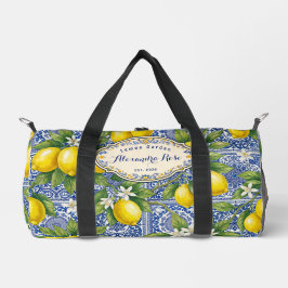 Monogram Name Lemon Blue French Country Tile  Duffle Bag