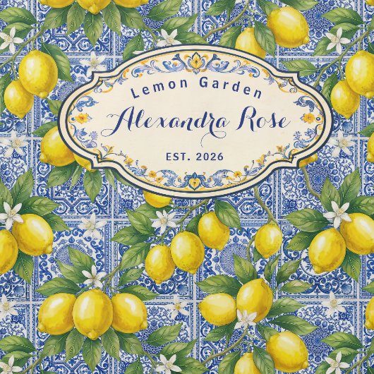 Monogram Name Lemon Blue French Country Tile  Duschvorhang