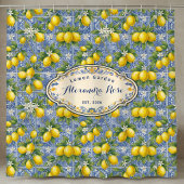 Monogram Name Lemon Blue French Country Tile  Duschvorhang