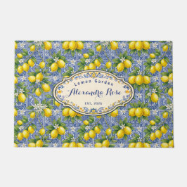 Monogram Name Lemon Blue French Country Tile  Fußmatte